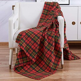Adore Home Weicher und Warmer bedruckter Fleecedecke für Sofa Bett Reisedecke für Autofahrten -150x200cm, Rot Check