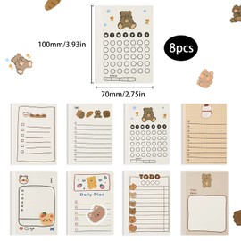 DBALL Pack of 8 Sticky Notes To Do Lists Pad 7 x 10 cm Notepad 8 Small Bear Motifs Sticky Notes for Shopping List Office Home School Session Reminder Aid (400 Sheets)
