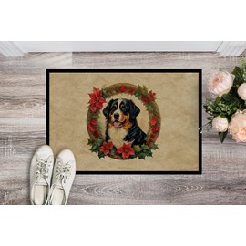 Caroline's Treasures DAC2319MAT Bernese Mountain Dog Christmas Flowers Doormat Front Door Mat Indoor Outdoor Rugs for Entryway, Non Slip Washable Low Pile, 18H X 27W