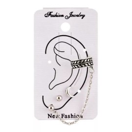 Patry Aretes Juego De 3 Piezas Luna Cadena Joyería Clip Colgant