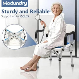 Shower Chair for Inside Shower 500lbs - Bariatric Shower Seat with Arms & Back, 6 Height Adjustment & Reinforced Crossbars for Elderly/Disabled Adults, Blue