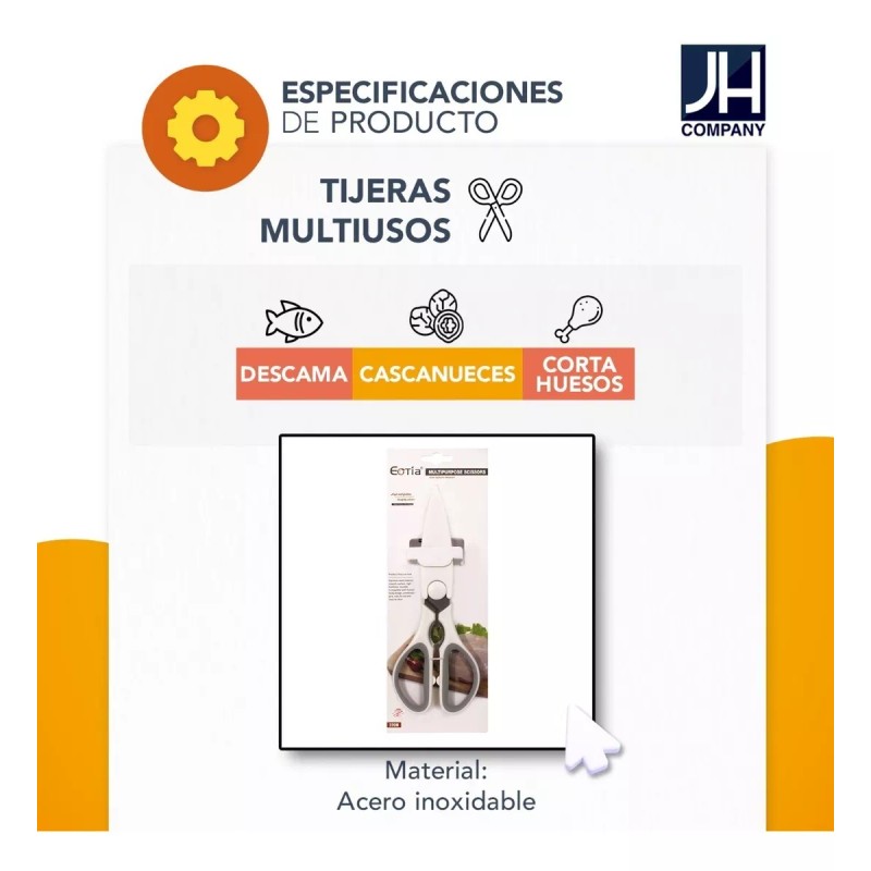 J.H. Company Tijeras De Cocina Multifuncion Con Funda Corta Hueso