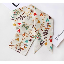 JERLA 100% Mulberry silk Scarf bag scarf Head Hair Ribbon Handbag Handle wrap Tie Bundle Scarf Neckerchief Scarf for women, Wicker Cream White, 50.39"X2.76"