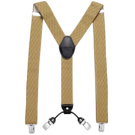 DonDon Mens Braces Suspenders 3,5 cm 1,38" Wide 4 Clips with Leather in Y-Form Elasticated and Adjustable Length - Rhombus beige