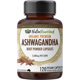 Premium Organic Ashwagandha Capsules (Vegan 120 Pills) - 2,600mg Withania Somnifera - Relieves symptoms of stress & mild anxiety - Ashwagandha Supplement for Energy Support