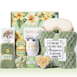 Mothers Day Birthday Gifts for Women Self Care Gift, Vanilla Coconut Relaxing Spa Gift Basket Bath Set Get Well Soon Care Package Easter Gifts for Women Mom Her Sister Friend Wife Grandma w/ Blanket