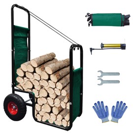 Firewood Log Cart with Wheels Heavy Duty Wood Log Cart Carrier Outdoor Indoor