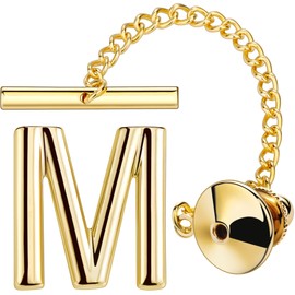 AMITER Men Tie Tack, Initial A-Z Gold Tie Pin with Chain Clips for Necktie, Bow Tie & Hat