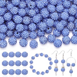 120pcs 10mm Rhinestone Beads for Jewelry Making, Light Blue Shiny Round Shamballa Disco Ball Beads Bulk, Sparkle Crystal Clay Christmas Beads for Bracelet Baseball Necklace Earring Crafting and DIY