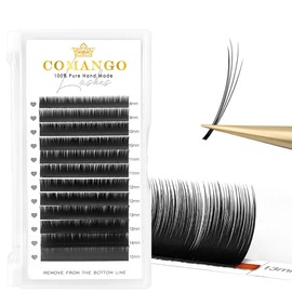 CoMango Multi-Length Camellia Eyelash Extensions 0.07mm Spike Lashes Extension B/C/D Curly Wispy Lashes Fan Mixed 8-15mm Individual Lash Matte Black Easy Fan Lashes (D-007-8-15MM)