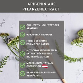 Apigenin 200 mg per capsule, 98% purity, with black pepper extract, best bioavailability and compatibility, 90 capsules