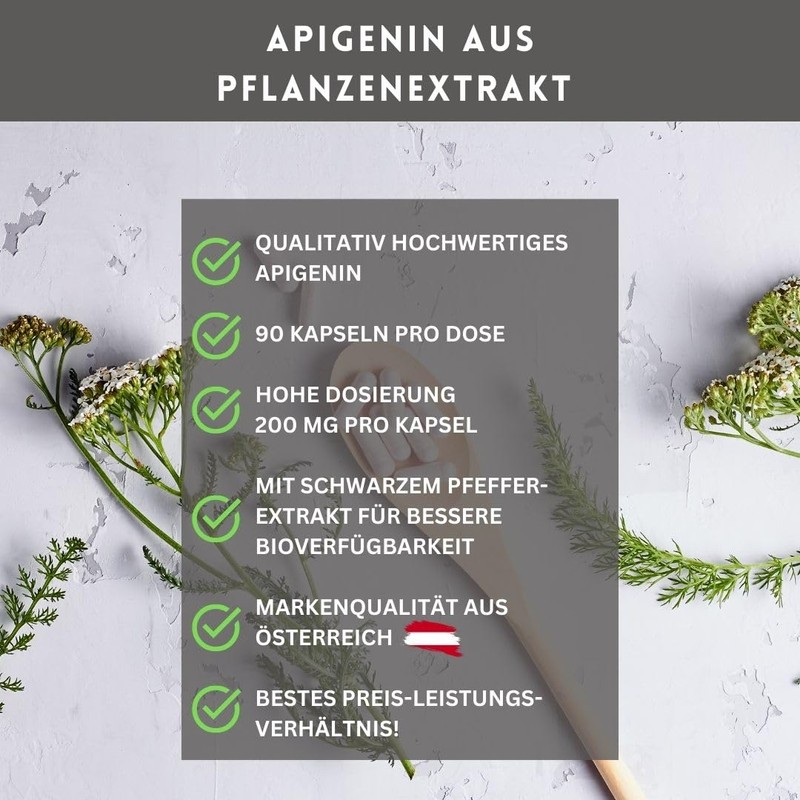 Apigenin 200 mg per capsule, 98% purity, with black pepper