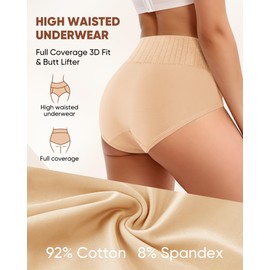 MEIYATING Women's Cotton Underwear High Waisted Tummy Control Panties for Women Ladies 5 Packs Postpartum (Multicolor,XXL)