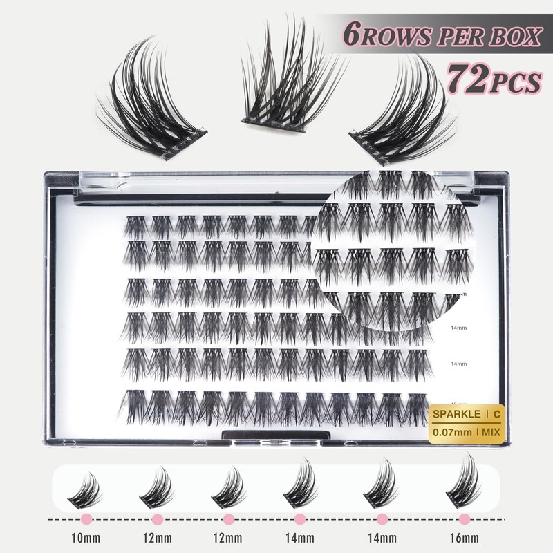 Wispy Cluster Lashes, C Curl Individual Eyelashes 10-16mm Reusable DIY