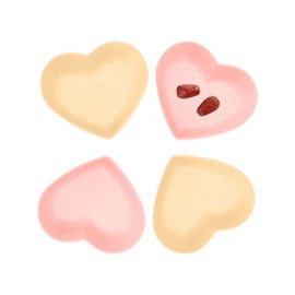 YAFIYGI 4Pcs Heart Bowl Shaped Candy Bowl Set Ideal Valentine's Day Present Cute Plastic Bowls for Blending Salad Soup Snacks and Desserts Ideal Dishware for Valentine's Day Dishes Pink and Khaki