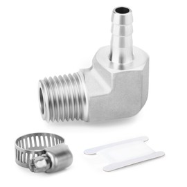 1PCS 304 Stainless Steel 90 Degree Elbow Hose, 1/4" Barb x 1/8" NPT Male, Barb Fittings, with 1PCS Hose Clamp, for Fuel/Airl/Water/Gas/Oil