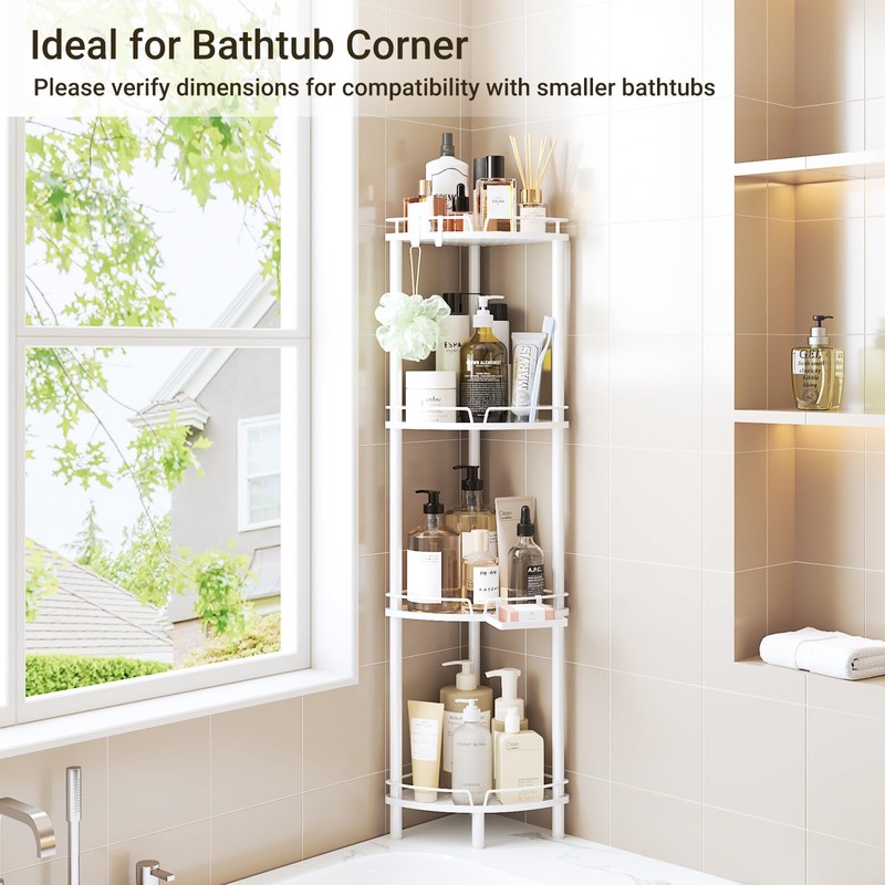 ELYKEN Corner Shower Caddy Standing, 4 Tier Rustproof Metal Shower