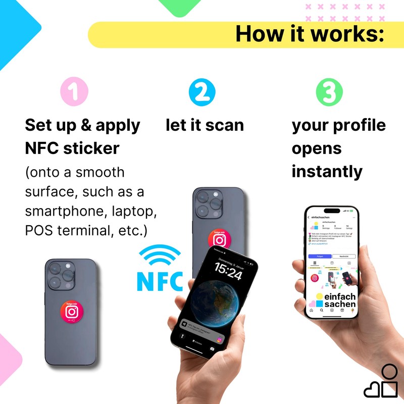Instagram Follow Us NFC Sticker, 3 cm, 2 Pack -