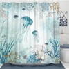 Neasow Nautical Shower Curtain, Teal Jellyfish Beach Shell Sea Life