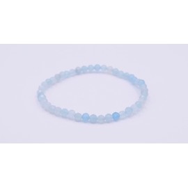 Taddart Minerals Natural Aquamarine Gemstone Blue Bracelet with 4mm Faceted Beads on Elastic Nylon Thread - Handmade, Rubber, Aquamarine