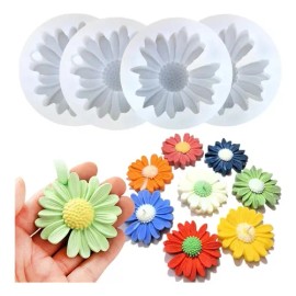 4 Moldes De Silicón Flor Margarita Para Velas Y Resina Blanco