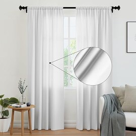 Encasa Homes Polyester Solid Curtains with Tie Back, 56x54 in Window Panel Set of 2 - White Poly, Rod Pocket, Light-Filtering, Curtains for Door, Bedroom, Living Room