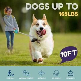 Retractable Dog Leash for Small and Large Dogs, Heavy Duty Reflective Anti-Bite Nylon Rope with Poop Bag Dispenser, Explosion-Proof Carabiner, Anti-Slip Handle (Green, 10FT)