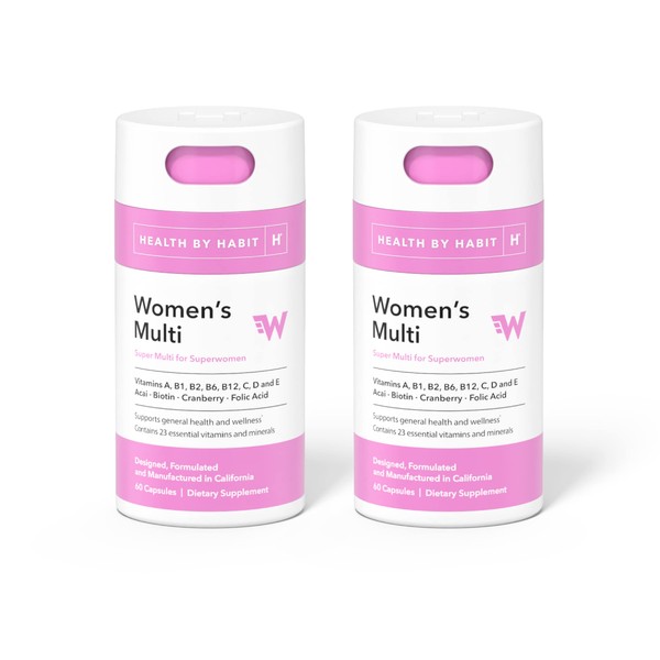 Health By Habit Womens Multi Supplement 2 Pack (120 Capsules) - 23 Essential Vitamins and Minerals, Supports General Health & Wellness, Non-GMO, Sugar Free (2 Pack)