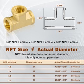 Boeray 2pcs 3/8" Brass Tee Fittings 3/8" NPT Female Pipe to 3/8" NPT Female Pipe to 3/8" NPT Female Brass Barstock Street Tee Fittings 3/8 NPT Female Tee 3 Way Forged Brass Pipe Fittings