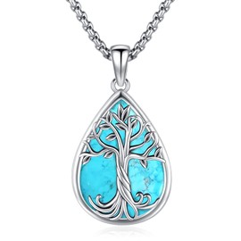 Collar Arbol de la Vida para Mujer Plata de Ley Colgante Arbol de Familia Joyeria Turquesa