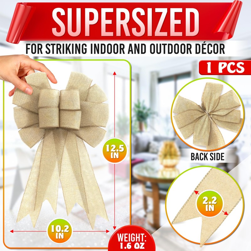 Large Burlap Bow (12.5"x10.2") – Easter Wreath Bow for Presents,