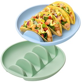 Silicone Taco Plates Holder Set of 2, 9.76" Taco Holder Plates with Dividers Silicone Taco Holders for Soft and Hard Tacos, Non-Slip Taco Holder Stands Taco Serving Tray, Dishwasher & Microwave Safe