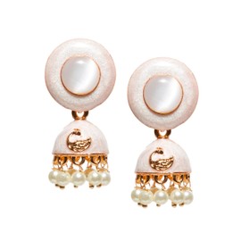 Bindhani Gold-Toned Enamel Meenakari Work Indian Small Jhumka For Women (Off White)