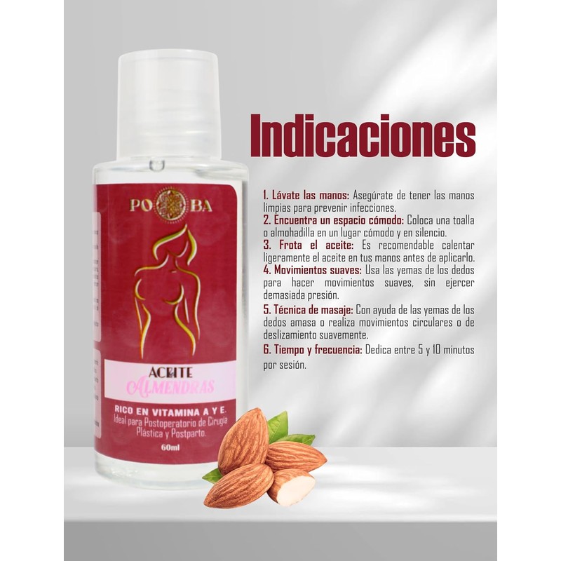 Aceite de almendras postoperatorio rico en vitamina A y E,