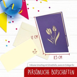 LINPOPUP®, LIN17667 Pop Up Card Flowers Birthday Card Greeting Cards Bouquet Folding Card Mother's Day Card Thank You Good Luck Get Well Soon Tulips N390