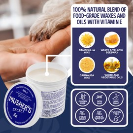 Musher’s Secret Dog Paw Wax 454g (16oz) – All-Natural Dog Balm w/ Vitamin E – Helps Protect & Moisturizes Cracked Paws – Invisible Barrier for Hot Pavement, Ice & Salt – Lick-Safe & Non-Toxic
