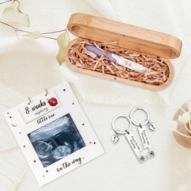 Pregnancy Announcement Gift Set - Pregnancy Test Keepsake Box, Sonogram Picture Frame & Keychain, Baby Reveal Gifts to Husband, Grandparents, Expecting Mothers, Keepsake Memory for Parents to Be