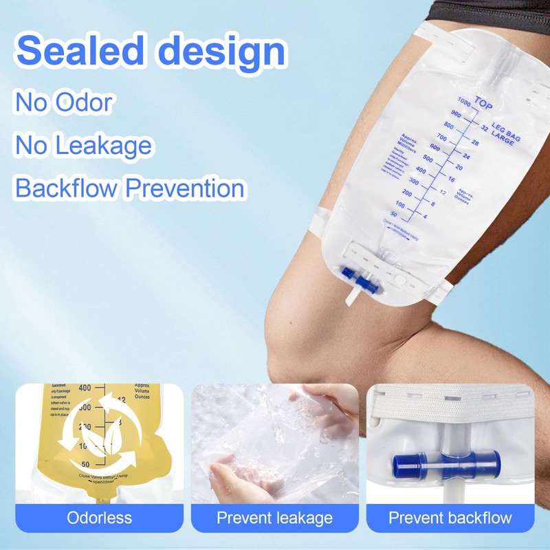 1000mL Catheter Leg Bag Urinary Drainage Bag, 5Pack Disposable Urine
