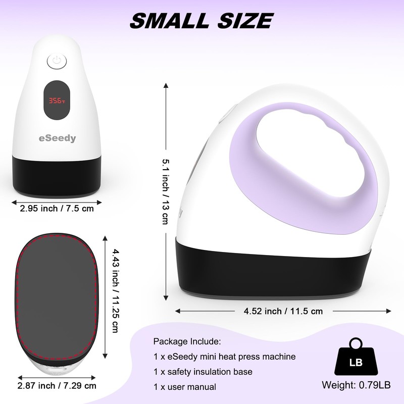 eSeedy Mini Heat Press Machine, 3 Heat Settings, Precise Temperature