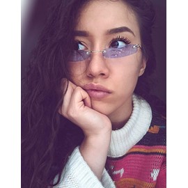 Armear clásico Rimless Slim Slim anteojos de sol pequeñas, de colores caramelos, Azul, Small