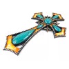 Turquoise Fleur De lis Decorative Wall Cross Rhinestones Studs Rustic