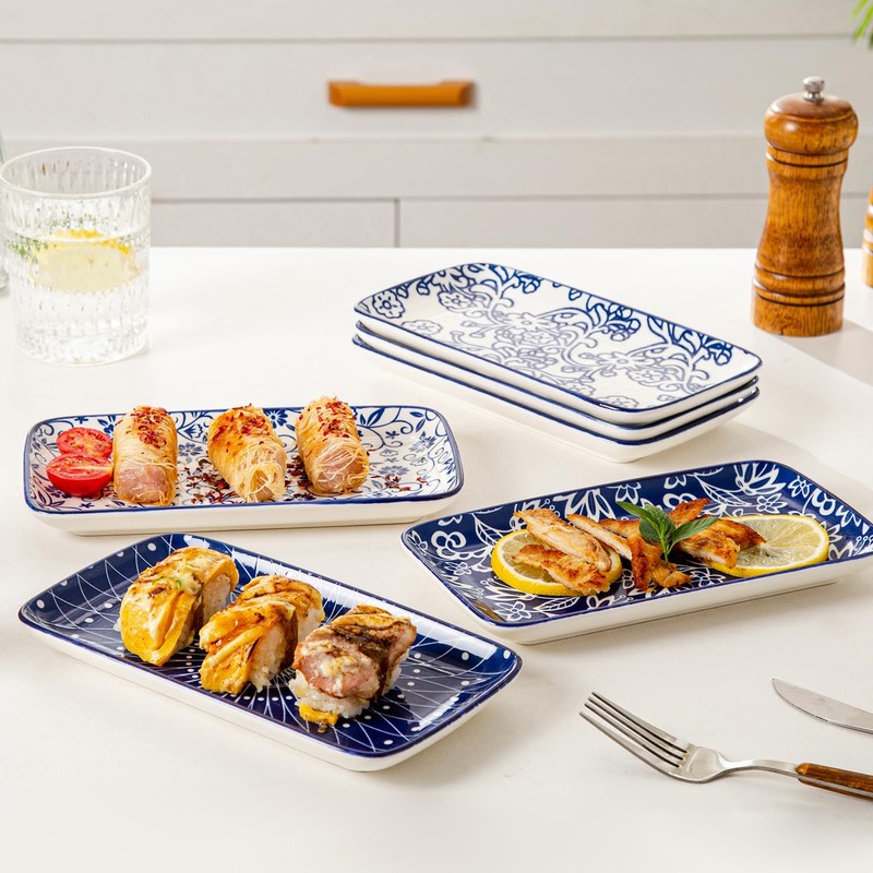 Cerkik Rectangle Serving Platter Set - 8 Inch Ceramic Dinner