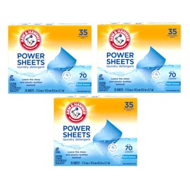 Arm & Hammer Laundry Detergent Power Sheets,Fresh Breeze, up to 210 Loads, 35 Ct (Pack of 3)