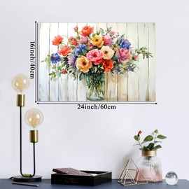 LyerArtork Flower Wall Art Canvas Prints Colorful Vibrant Floral Wall Decor Rustic Wood Artwork Watercolour Painting Botanic Picture for Girls Bedroom Kitchen Bedroom 16" H x 24" W
