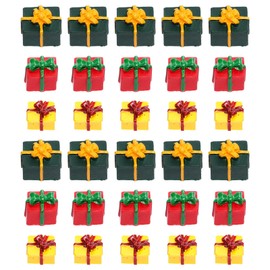 UPKOCH 30Pcs Christmas Miniature Resin Present Boxes, Mini Xmas Tree Pendants Box Figures for Tree Decors, DIY Fairy Garden Ornament Accessories(Red, Yellow, Green)
