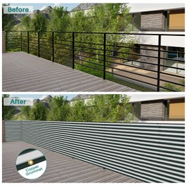 Bynbbur 3'x86' Balcony Privacy Fence Deck Fence Cover with Brass Grommets Shade Cloth for Apartments Railing, Patio, Backyard, Porch, Deck, Zip Ties Included, Green White Stripe