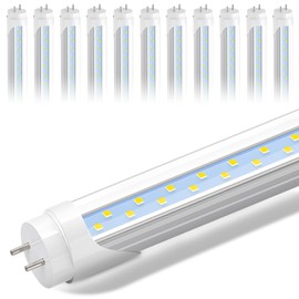 JESLED 4FT LED T8 Type A+B Tube Lights, 24W(65W Equivalent), 3200LM, 5000K, Single or Double End Powered, Plug and Play or Ballast Bypass, 4 Foot T10 T12 Fluorescent Bulbs Replacement, Clear(12-Pack)