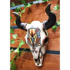 Ebros Gift Western Southwest Tribal Native Indian Vector Symbols and Arrows Steer Bison Buffalo Bull Cow Skull Head Wall Mount Decor Sacred Animal Totem Skulls