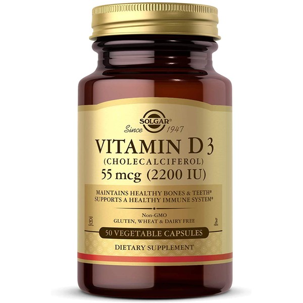 Solgar Vitamin D3 (Cholecalciferol) 55 mcg (2200 IU) Vegetable Capsules - 50 Count