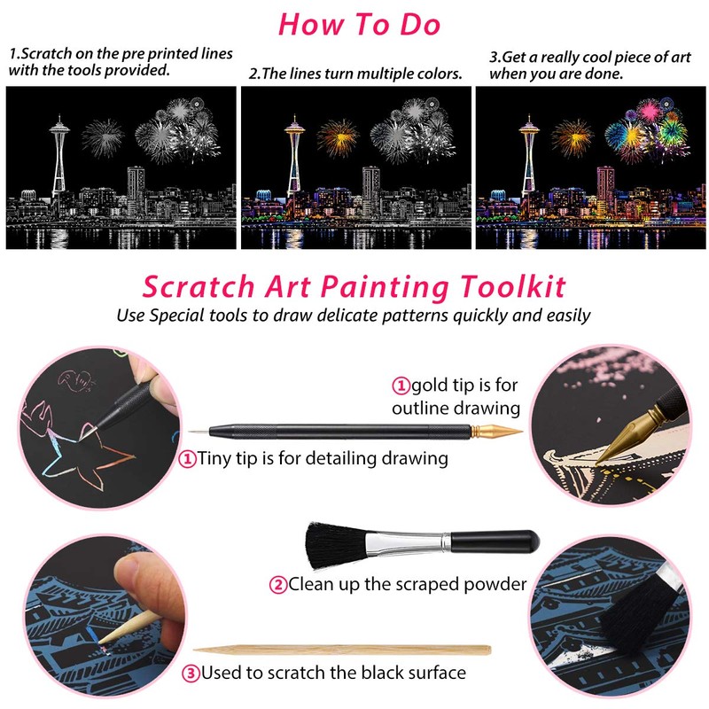 Rainbow Scratch Art Painting Paper (A4) for Adult & Kids,